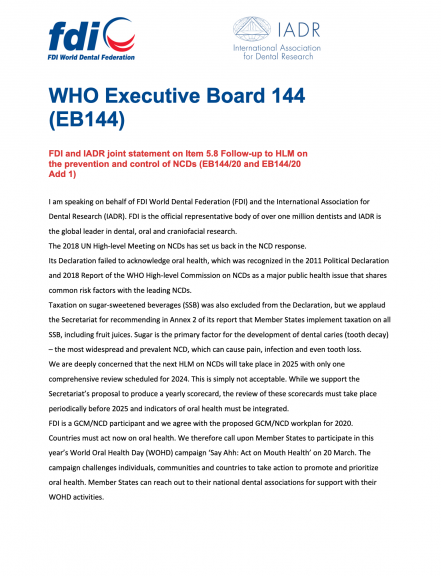 WHO EB144 - FDI statement on Item 5.8 NCDs