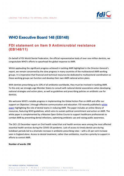 WHO EB 148 - FDI statement on Item 9