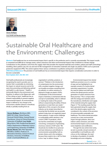 Sustainable Oral Healthcare and the Environment: Challenges