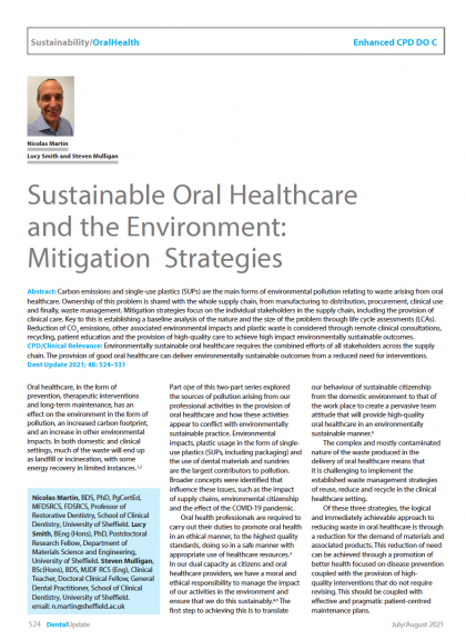 Sustainable Oral Healthcare and the Environment: Mitigation Strategies