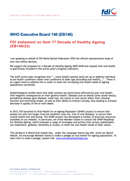 WHO EB146 - FDI statement on Item 17