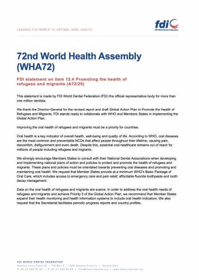 WHA72 - Promoting the health of refugees and migrants