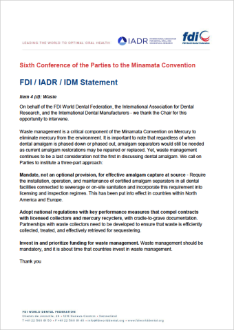 FDI / IADR / IDM Statement COP6 Item 4d